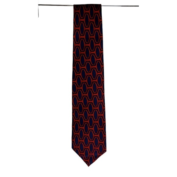 Gucci Red Blue Silk Tie All Over Print Oval Geometric - Picture 1 of 5